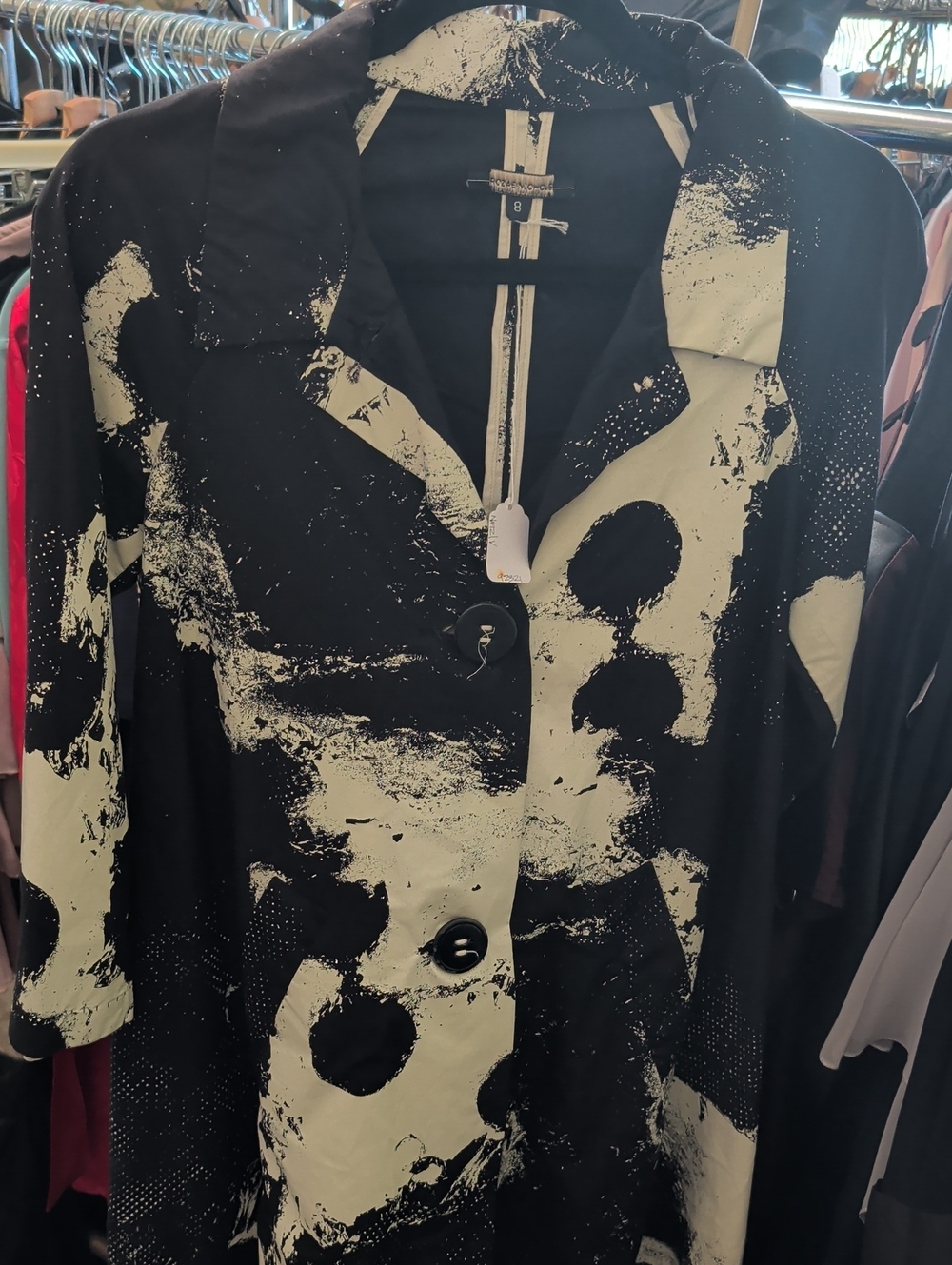 Rozae Nichols Black and Cream Abstract Blazer